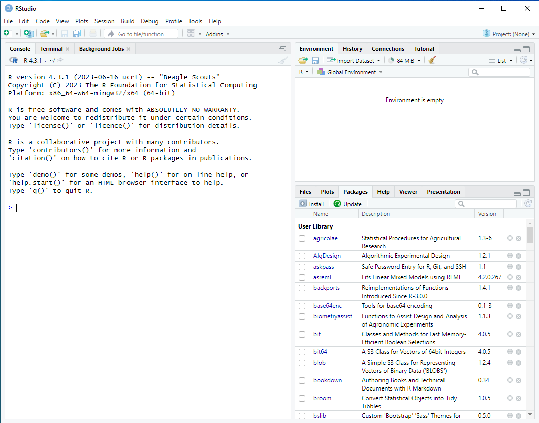 RStudio main window on Windows